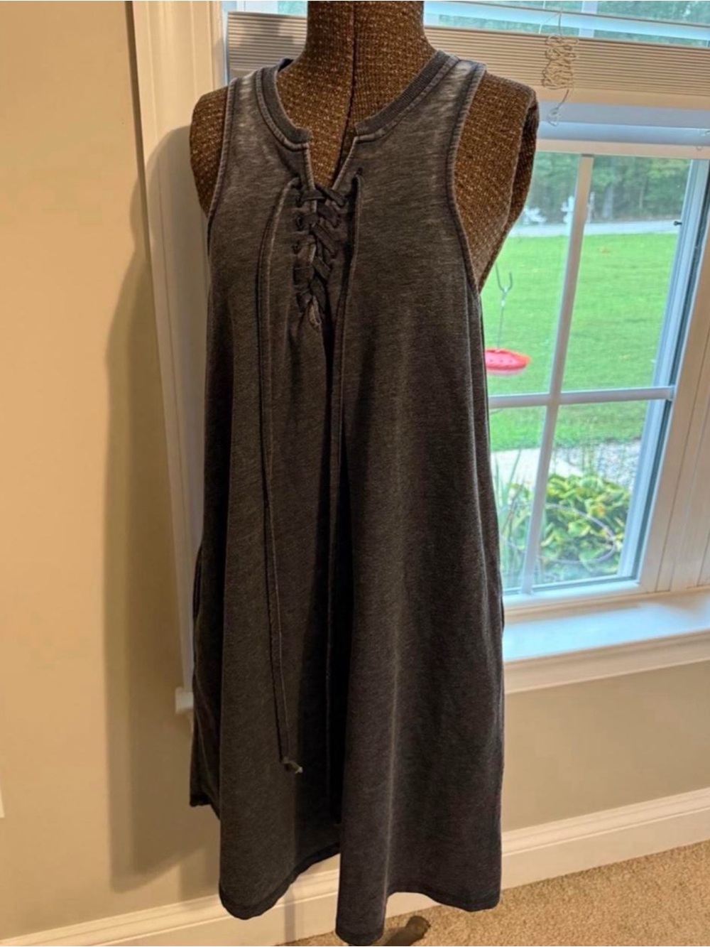 Z Supply Charcoal Gray Lace-Up Sleeveless Dress